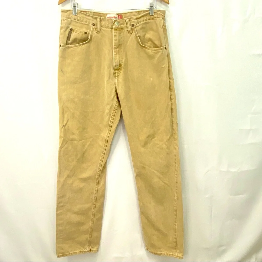 Wrangler Regular Fit Straight Leg Tan Brown Denim Workwear Pants Jeans Men 34x34